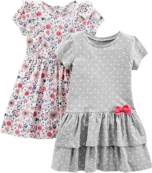 Girls&#039; Short-Sleeve and Sleeveless Dress Sets Pack of 2 Floral/Butterf<wbr/>ly 3T