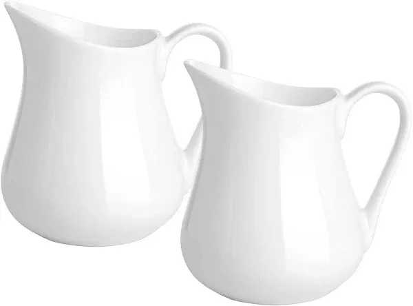 2 Pack 4 Oz Classic White Creamer with Handle - Small Creamer Pitcher Set - Fine