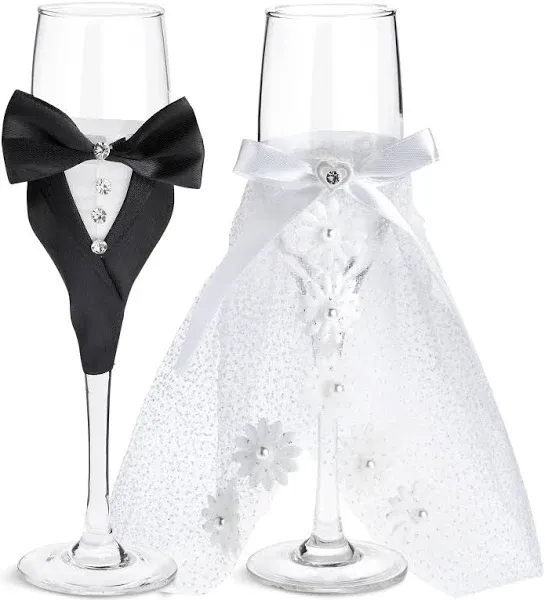 Sparkle and Bash Bride and Groom Champagne Flutes