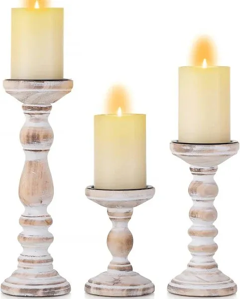 Mela Artisans White Candle Holders for Pillar Candles Rustic Wooden Candle Holders Pillar 6