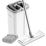 BOSHENG Mop and Bucket with Wringer Set, Hands Free Flat Floor Mop and Bucket, 3 Washable Microfiber Pads Included, Wet and Dry Use