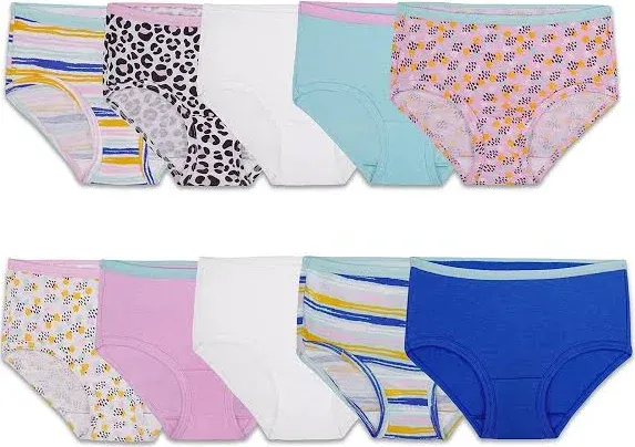 NWT Fruit of Loom Girls Briefs Panties Underwear 10 pairs/pack Girl Stripe Dots 