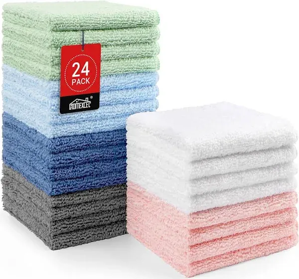 HOMEXCEL Microfiber Washcloths 24 Pack, Highly Absorbent and Soft Face Towel, Multi-Purpose Wash Cloths for Bathroom, Hotel, Spa, Gym, and Kitchen