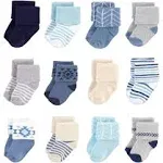 Hudson Baby Cotton Rich Newborn and Terry Socks Blue Gray Aztec / 6-12 Months