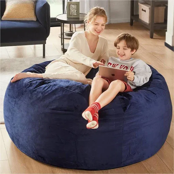 Codi Giant Bean Bag Chair with Filler Included, 5 FT - Comfy Large Beanbag Chairs for Adults, Memory Foam Added - Machine Washable and Soft Mink Bonded Cover - Blue, 5ft