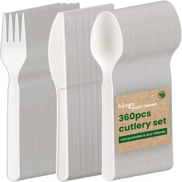 HAago 7 inch Heavy Duty Compostable Cutlery Set of 360