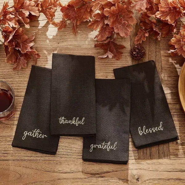 Elrene Home Fashions Harvest Sentiment Embroidered Napkins (Set of 4)