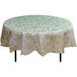 Exquisite 12 Pack Premium Round Plastic Tablecloth - Lace Design Printed Disposable Plastic Tablecloth 84 in. Round Tablecloth (Gold)