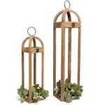 Decor Large Rustic Farmhouse Lantern Decor Set of 2, Tall 30“ Vintage Wooden Lanterns, Modern Candle Lanterns Decorative w/Light String and Garland for Home, Indoor,Outdoor,Fireplace Mantle Decor