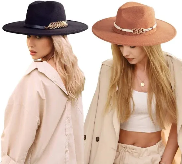 2 Pack Wide Brim Stylish Fedora Hats