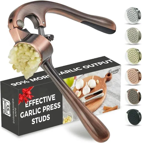 Premium Garlic Press, Professional Garlic Mincer, Easy to Squeeze and Clean, Rust Proof & Dishwasher Safe, Efficient Ginger Crusher - Antique Copper