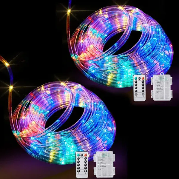 Bebrant LED Rope Lights Battery Operated String Lights-40Ft 120 LEDs 8 Modes Outdoor Waterproof Fairy Lights Dimmable/Timer