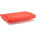 Pyrex Basics 4.8 QT Glass Baking Dish with Plastic Lid, Casserole Dish, Glass Food Container, Oven, Freezer and Microwave Safe, Clear Container