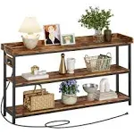 Ironck Console Table, Sofa Table with Power Outlet, Farmhouse Hallway Table for Entryway, Living Room, Height Adjustable, Easy Assembly, Rustic