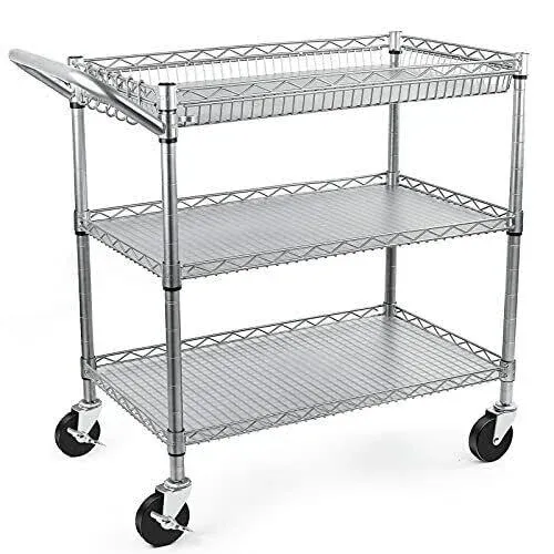 WDT Heavy Duty Utility Cart,990Lbs Capacity Rolling Cart with Wheels, Commercial Grade Cart Handle Bar