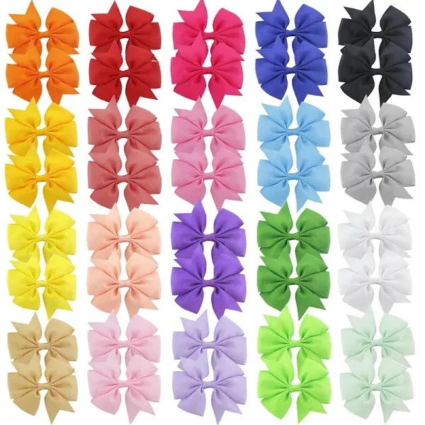 40Pcs Pinwheel Hair Bows 4 Inch Big Large with Metal Clips (20 Colors X 2)