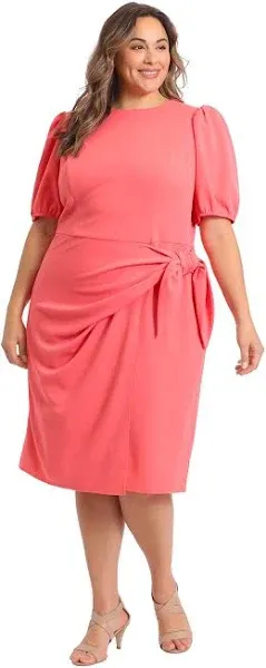 London Times Women's Plus Size Puff-Sleeve Tie-Waist Dress