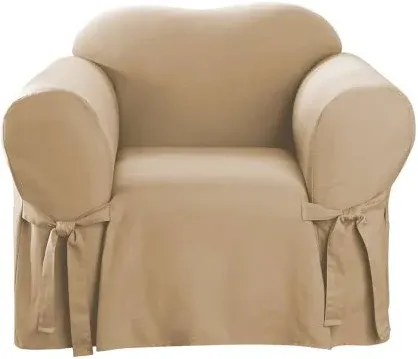 Cotton Duck One Piece Chair Slipcover in Tan