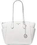 Michael Kors Marilyn Medium Top-Zip Leather Tote - White/Silver