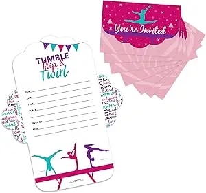 Big Dot of Happiness Tumble, Flip & Twirl - Gymnastics - Fill-In Cards - Birthday Party or Gymnast Party Fold and Send Invitations - Set of 8