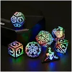 LED Dice Set of 7, DND Dice Rechargeable with Charging Box,Shake Coloured Light