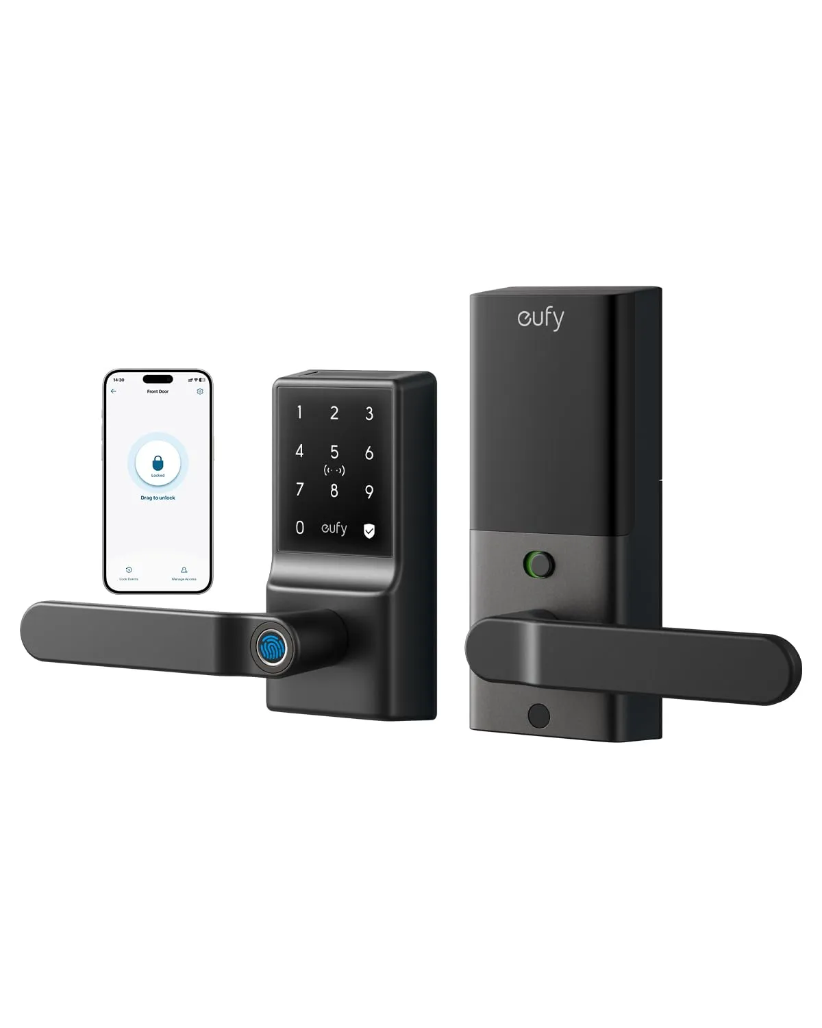 eufy Smart Lock C33, Fingerprint Keyless Door Lock with Handle, Built-in Wi-Fi, APP Remote Control, Biometric Door Knob for Entry Door, Auto Lock, IP53 Waterproof