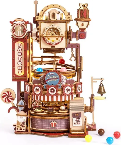 ROKR 3D Puzzles for Adults-Wooden Marble Run Chocolate Factory, Brain Teaser Mod