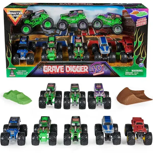 Monster Jam Grave Digger 40th Anniversary 8-pck 1:64 Trucks & More [DAMAGED BOX]