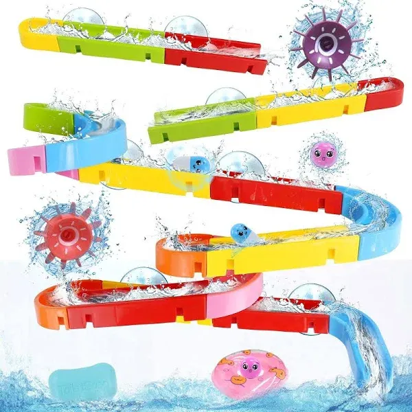 Fajiabao Bath Toys for Kids Ages 3-4-8 Water Toddler Bathtub Toys Ball Slide Track DIY Mold Free Wall Shower Toys with Suction Cups for Boys Girls