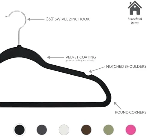 Simplify Slim Velvet Clothes Hangers | 100 Pack | Non-Slip | Shirts | Suit | Pants | Dresses | Garments | Closet Storage & Organization | Durable | Black