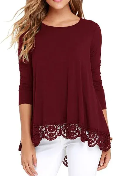 Women's Lace Trim A-Line Tunic Blouse