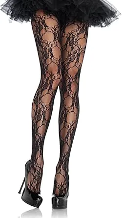 Leg Avenue womens Vintage Fishnet Lace Tights Hosiery, Floral Lace, One Size US