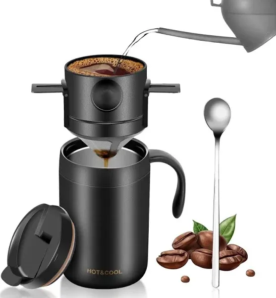 16oz Camping Coffee Maker Pour Over Coffee Maker Set with Stainless Steel Cof...