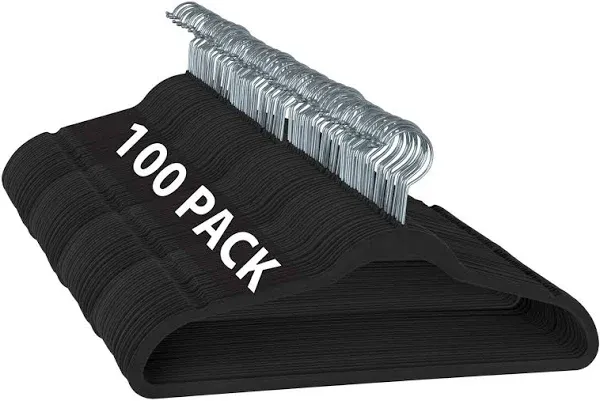 Simplify Slim Velvet Clothes Hangers | 100 Pack | Non-Slip | Shirts | Suit | Pants | Dresses | Garments | Closet Storage & Organization | Durable | Grey