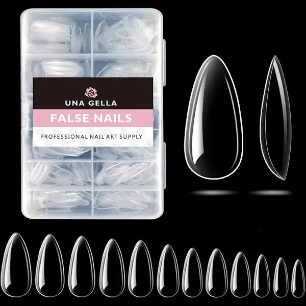 Una Gella Almond Fake Nails 216pcs Almond Press On Nails Pre-shape Almond Nails Tips for Full Cover Acrylic Almond Nails French False Nails for Nail