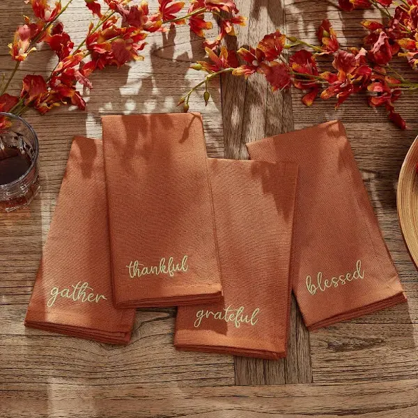 Elrene Home Fashions Harvest Sentiment Embroidered Napkins (Set of 4)