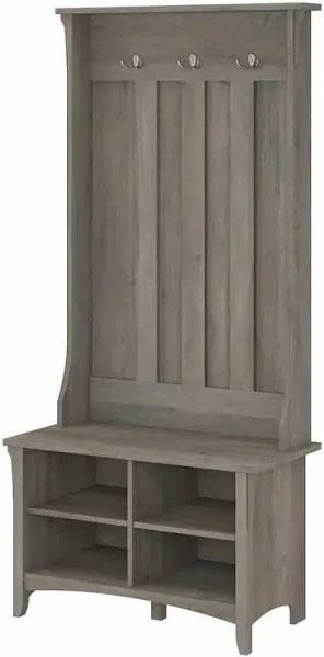 Bush Furniture Salinas Hall Tree with Shoe Storage Bench Driftwood Gray