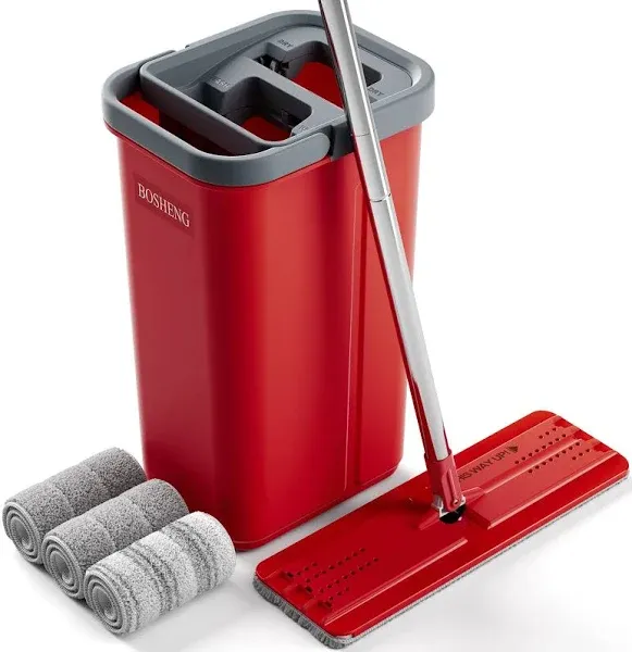 Mop and Bucket with Wringer Set, Flat Floor Mop and Bucket for Home, Includes...