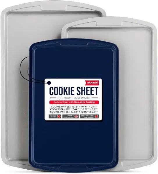 B&amp;S Cookie Sheet 3 Piece Set Baking Trays Non-Stick Stackable Baking Pans Deluxe