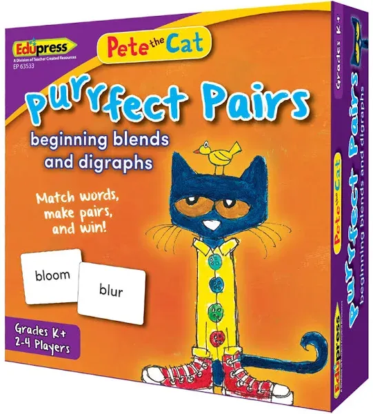 Edupress Pete The Cat Purrfect Pairs Game:Beginning Blends & Digraghs (EP-3533)