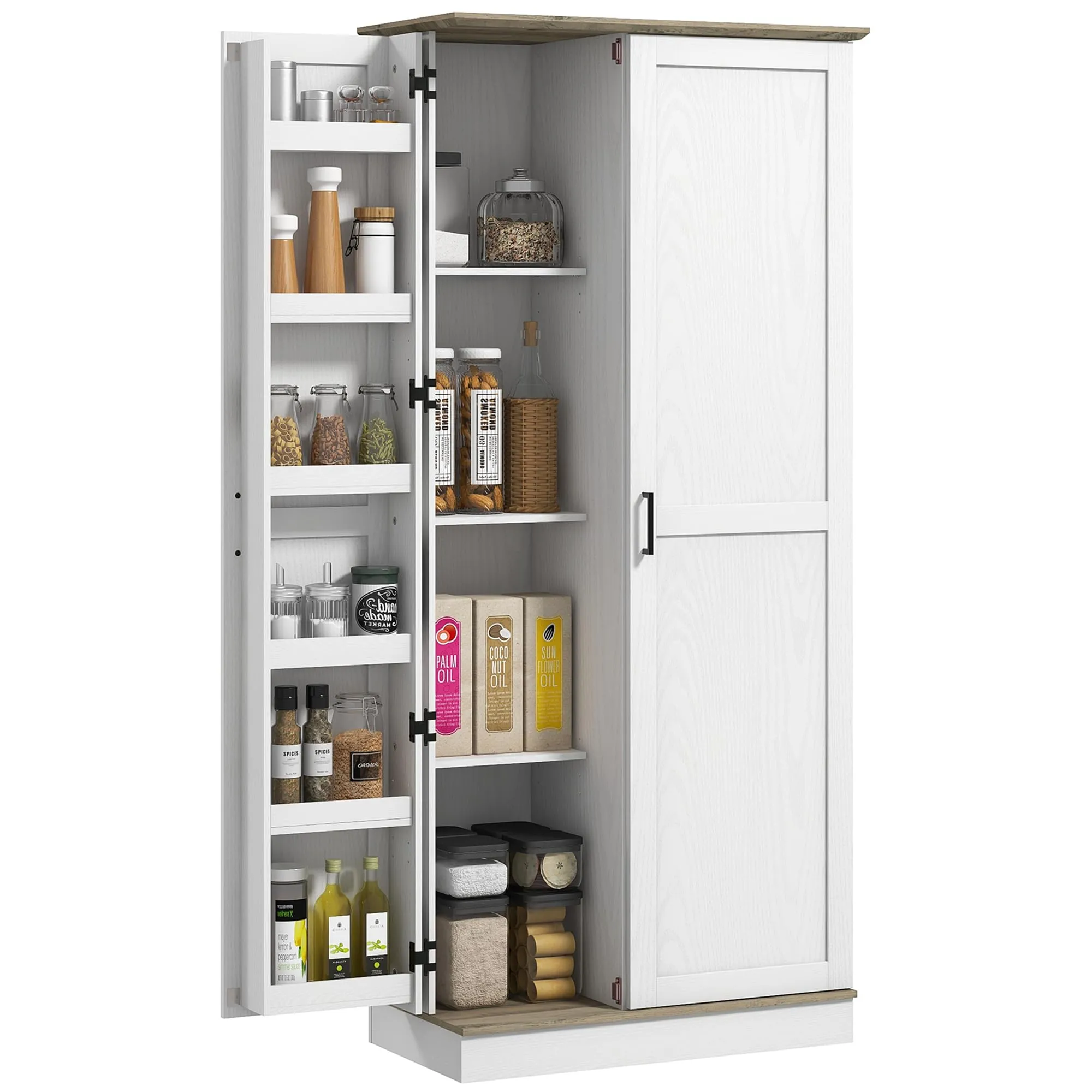 HOMCOM 70" Tall Kitchen Pantry Cabinet, Modern Storage Cabinet with Adjustable Shelves, Freestanding Cupboard for Living Room, Dining Room, Cream White