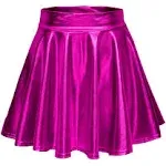 EXCHIC Women's Shiny Metallic Wet Look Stretchy Flared Mini Skater Skirt