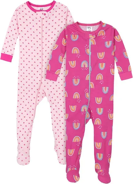 Gerber Baby Girls' 2-Pack Footed Pajamas