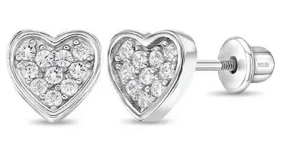 Girls' In Season Jewelry Heart Full of Gems Screw Back Sterling Silver Earrings