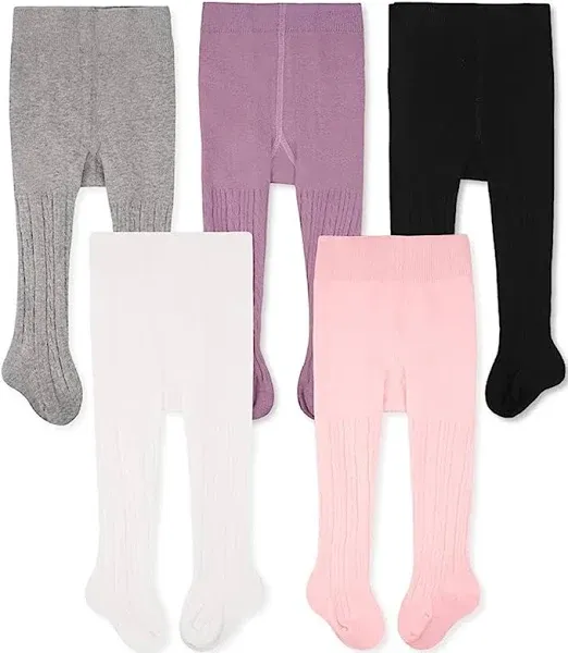 CozyWay Baby Girls Cable Knit Cotton Leggings (5 Pack)