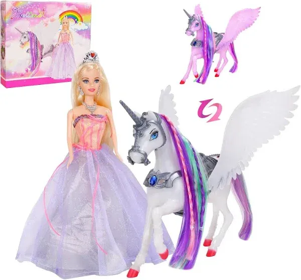 Color Changing Unicorn &amp; Princess Doll, Color Change on Whole Unicorn under Suns