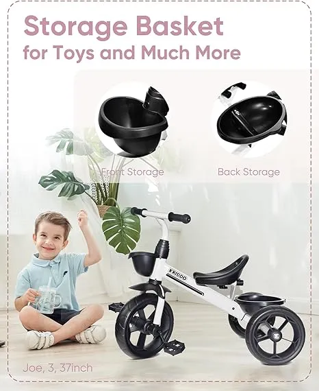 KRIDDO Kids Tricycles Age 24 Month to 4 Years, Toddler Kids Trike for 2.5 to 5 Year Old, Gift Toddler Tricycles for 2-4 Year Olds, Trikes for Toddlers, Sporty Styling, White