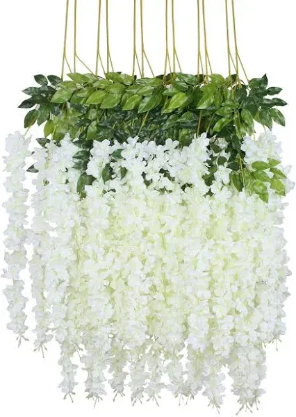 12 Piece Artificial Silk Wisteria Vine 3.6 Feet Ratta Hanging Flower Garland ...