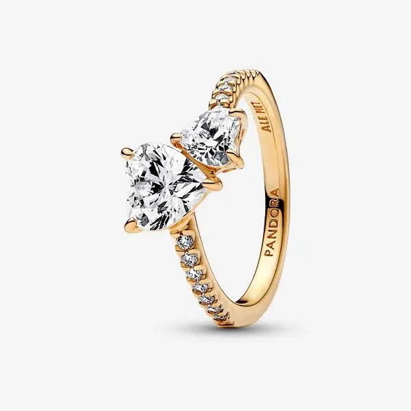 Pandora Double Heart Sparkling Cubic Zirconia Ring in 14K Gold-Plated