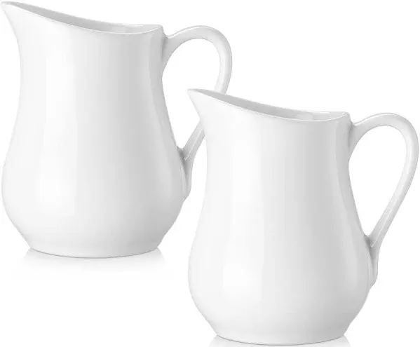 2 Pack 8 Oz White Creamer with Handle Ceramic Small Creamer Pitcher Set of 2 ...